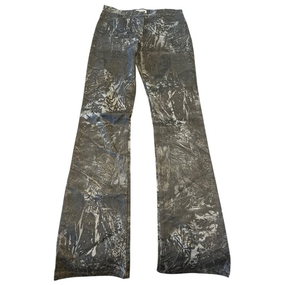 Vintage Creme Paris Gray Artistic Print Flare Pants Taille 1 Made In France - Picture 1 of 8